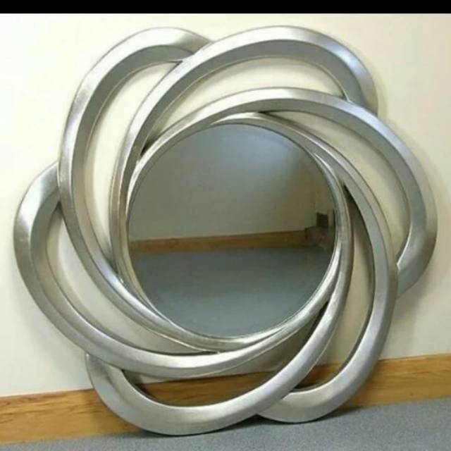 Cermin Hias Bulat Duco Silver Kayu Figura Kaca Mininalis Ukiran Jujur Barokah Furniture Jepara