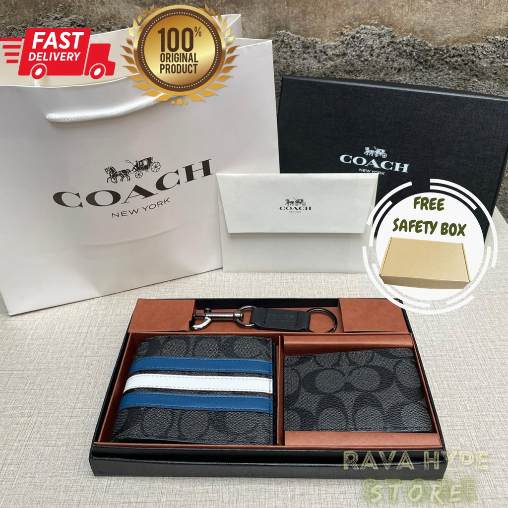 Dompet Coach Blue Stripe 100% ORIGINAL / Coach Wallet Dompet Kulit Pria