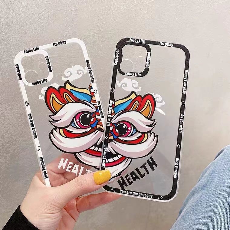 Soft Case TPU Transparan Motif Lion Dance Untuk Iphone 13 Pro Max / 12 / 11 / XS / XR / X / 8 / 7 / 6 Plus Mini SE 2020