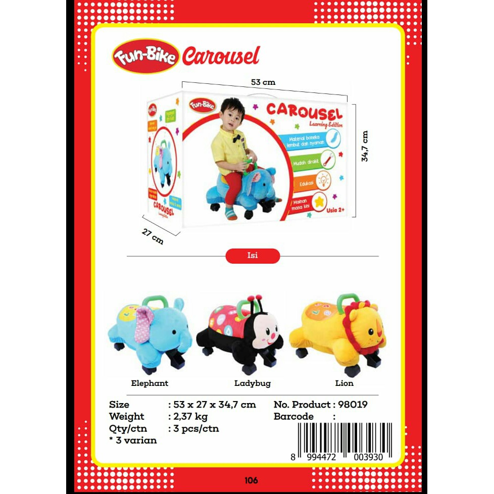 Funbike Carousel Mainan anak Original Boneka Sepeda Baterai Musik Berjalan