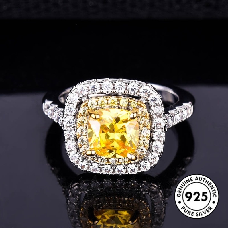 Cincin Berlian Kuning Bahan S925 Silver Untuk Wanita