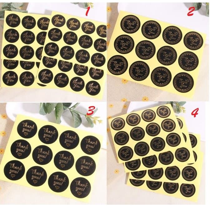 Paper Tags Sticker THANK YOU - Round Black 4 Style (1sheet/12pcs)