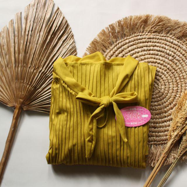 GAMIS PLISKET PITA MAYUNG JUMBO/ GAUDI  LONG DRESS PLISKET/ GAMIS DASI-Lemon