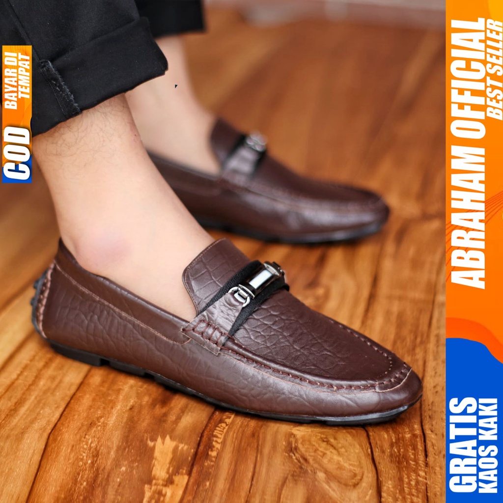 ABRHM x MOKAS Sepatu Casual Slip on Kasual Formal Pantofel Kulit Asli Pria Kerja Kantor Kondangan Anti slip