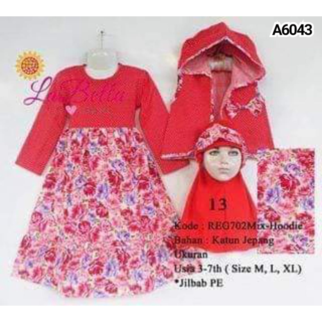 GAMIS ANAK LABELLA MIX HOODIE RED 3-4THN A6043