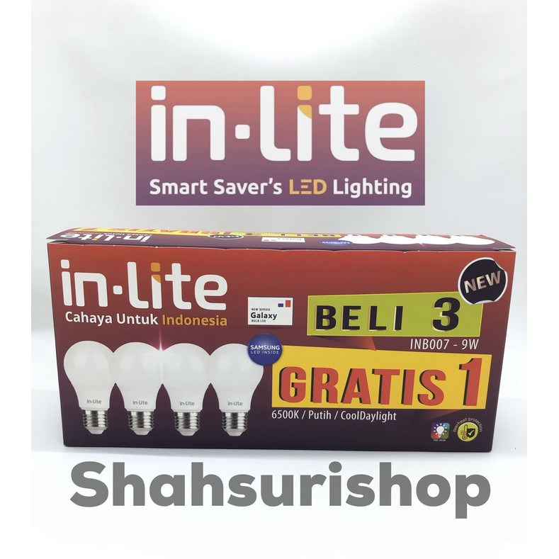 LAMPU LED BULB IN-LITE INLITE INB007 3 GRATIS 1 9W 9 W WATT BERGARANSI