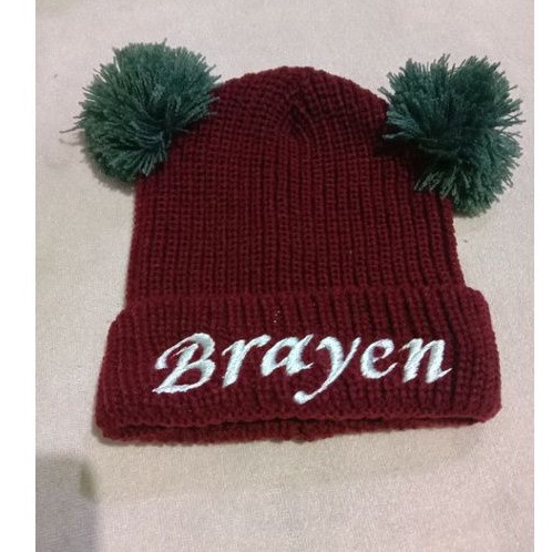 Kupluk Bayi Pompom Jambul Free Bordir Nama Kupluk Bayi Costum Nama