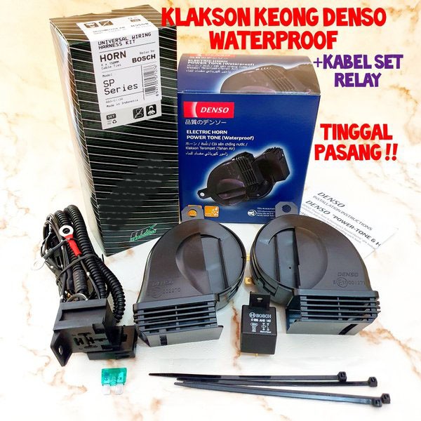 KLAKSON KEONG DENSO Waterpoof TAHAN AIR Original + KABEL RELAY SET BOSCH