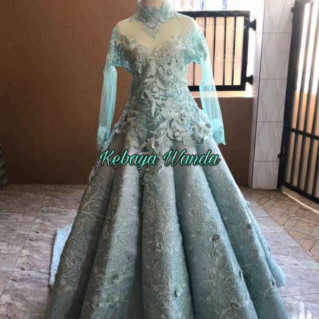 (PO) Gaun Pengantin Bunga 3D + Jaguar / Gaun Pengantin Belimbing + Selendang / Gaun Pengantin Ekor