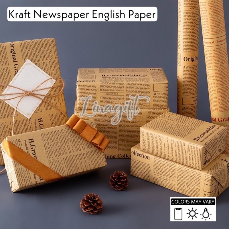 ( 5 Lembar ) KRAFT NEWSPAPER ENGLISH PAPER - KERTAS KADO VINTAGE KORAN MAGAZINE - FLOWER WRAPPING PAPER / KERTAS BUNGA - FLORIST CLASSIC