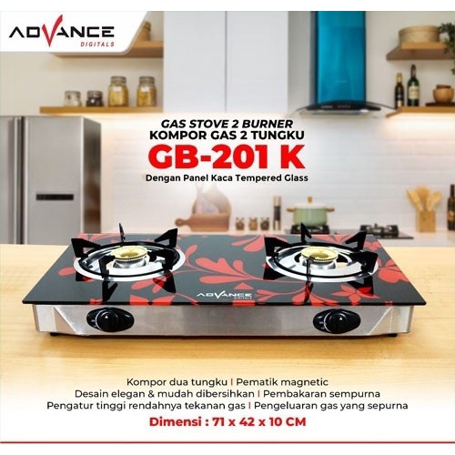 Kompor Gas ADVANCE GB-201K Kompor Gas Kaca 2 Tungku Tempered Glass BODY MEWAH
