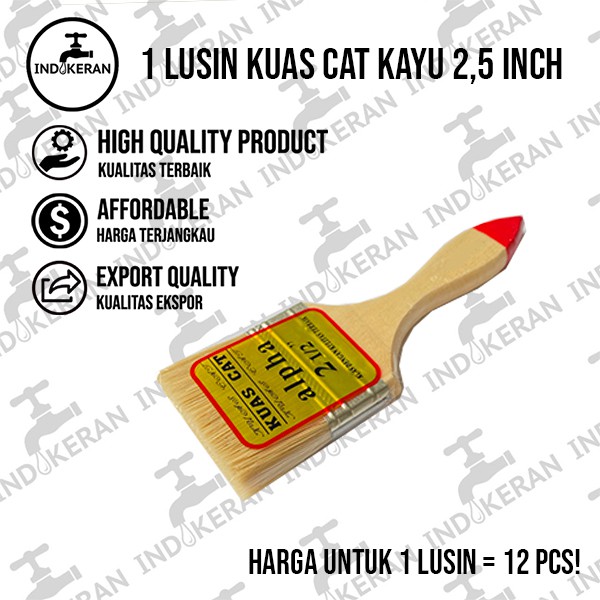 INDOKERAN - 2,5 Inch - Grosir Lusin Kuas Cat Gagang Kayu - High Quality