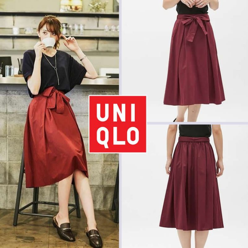 GU BY Uniqlo Waist Ribbon Flare Skirt Rok Lipat Wanita Original // Sisa Expor