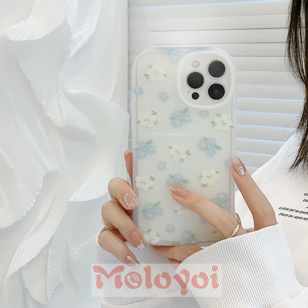 Soft Case TPU Transparan Motif Bunga Biru Putih Untuk IPhone 12 11 13 Pro MAX 7 8 Plus XR X XS MAX SE 2020