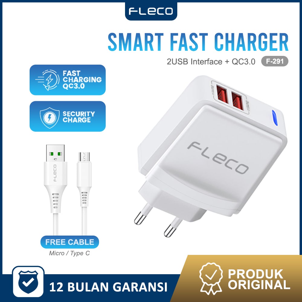 Charger Fast Charging Dual Port Quick Charge Adaptor 3.0 Max 28w F-291 FLECO