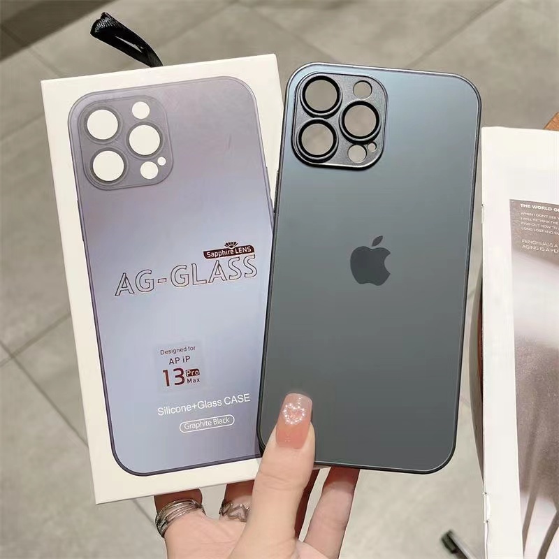 Casing Kaca Tempered Frosted Shockproof Protection Case Iphone11 11 11 14 Pro Max14 Plus Sarung Pelindung Tahan Guncangan