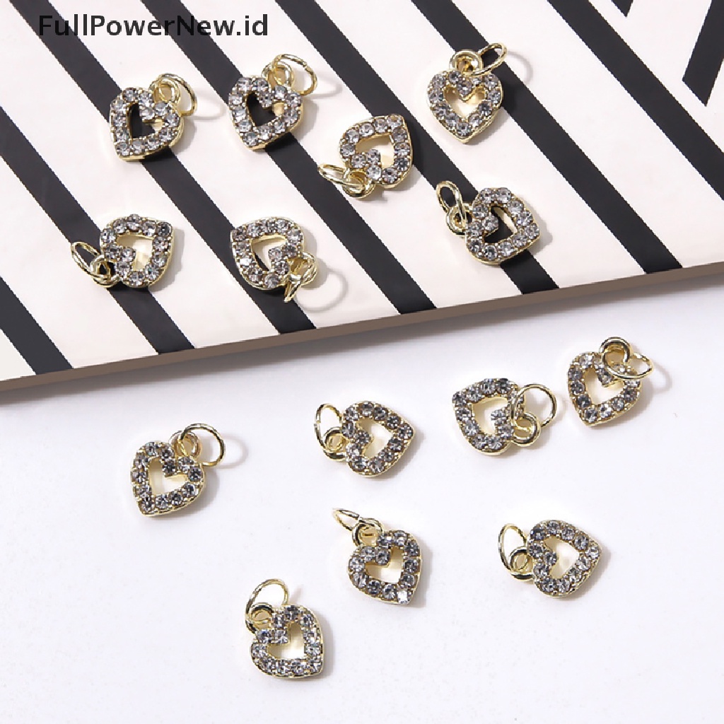 (Full) 10pcs / Set Hiasan Kuku 3D Bentuk Hati Aksen Glitter Bahan Alloy Untuk Aksesoris Nail Art / Manicure