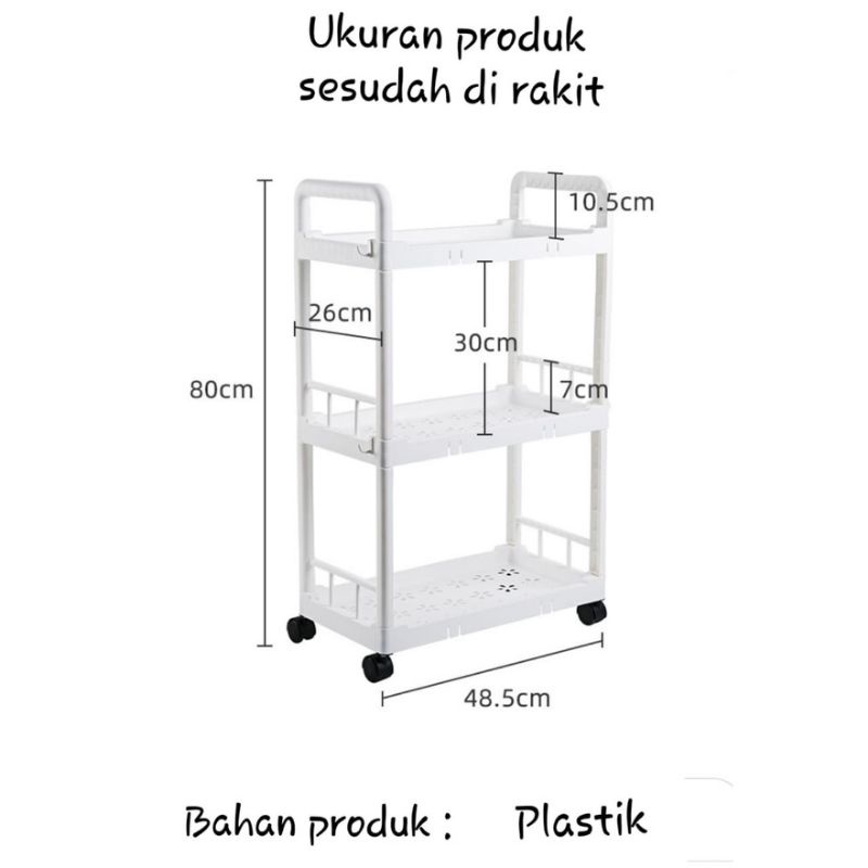 slim rak troli roda rak 3 susun rak dapur rak serbaguna tempat penyimpanan bumbu kuat dan mewah [PADMA]