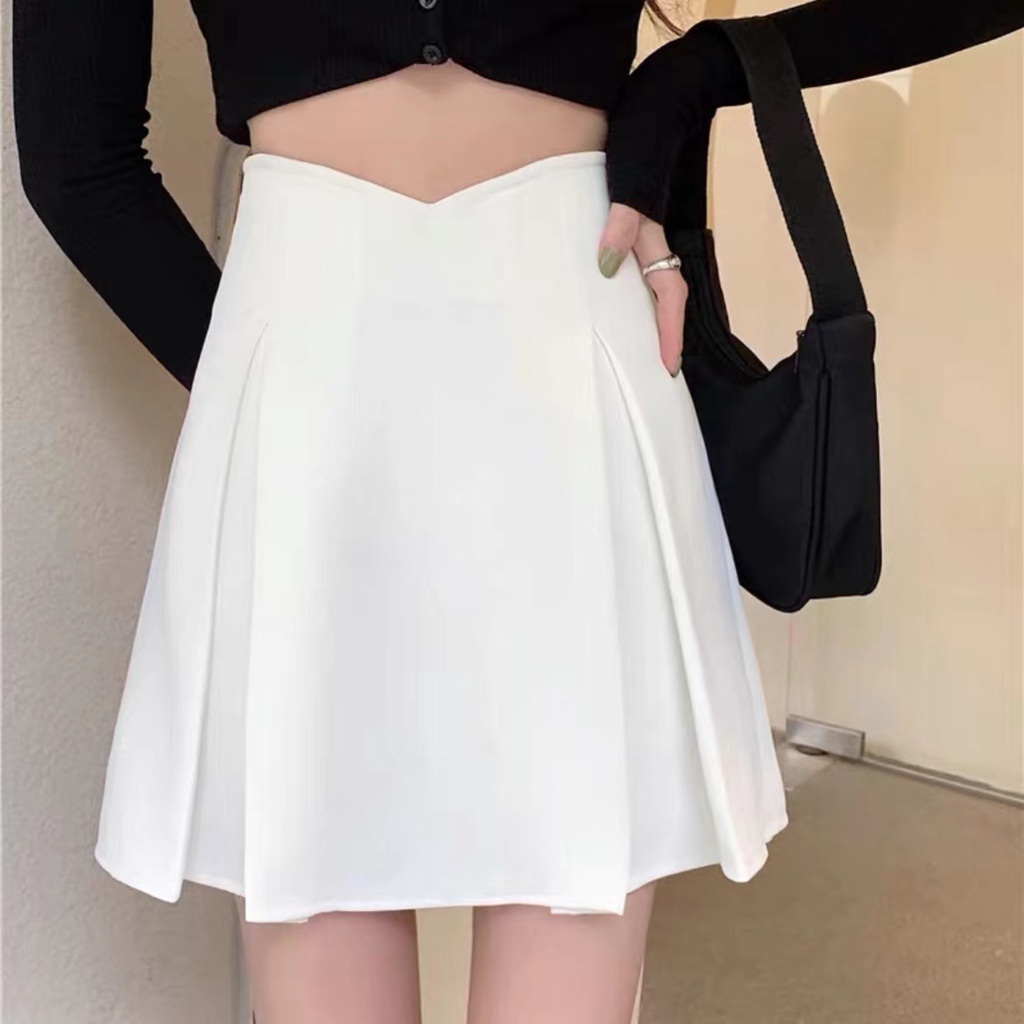 Women Mini Skirt Pleated Plain Rok Pendek Lipit Wanita 2104 (S-XL)