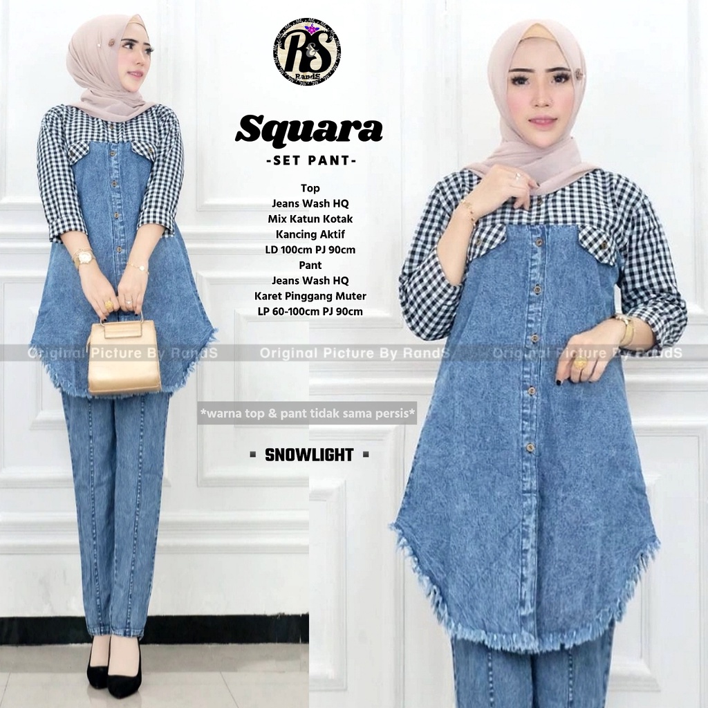 squara stelan setelan set 1set setcel atasan blouse bluse blus pants pant kulot jeans jean jins polo