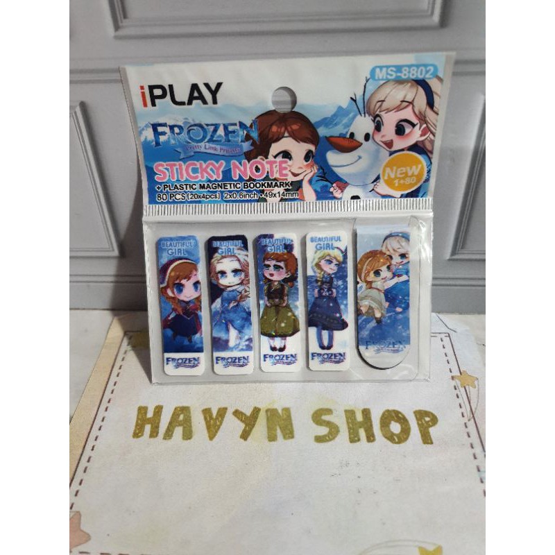 pembatas plastik + magnet/post it plastik (80pcs) + 1pc pembatas magnet/pembatas BTS/post it BT-21-FROZEN