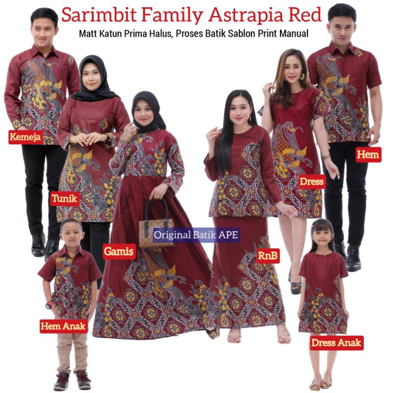 SARIMBIT FAMILY ASTRAPIA RED SERIES MAURA COUPLE SANIA RUFFLE SERAGAM BATIK MODERN MURAH EXCLUSIVE