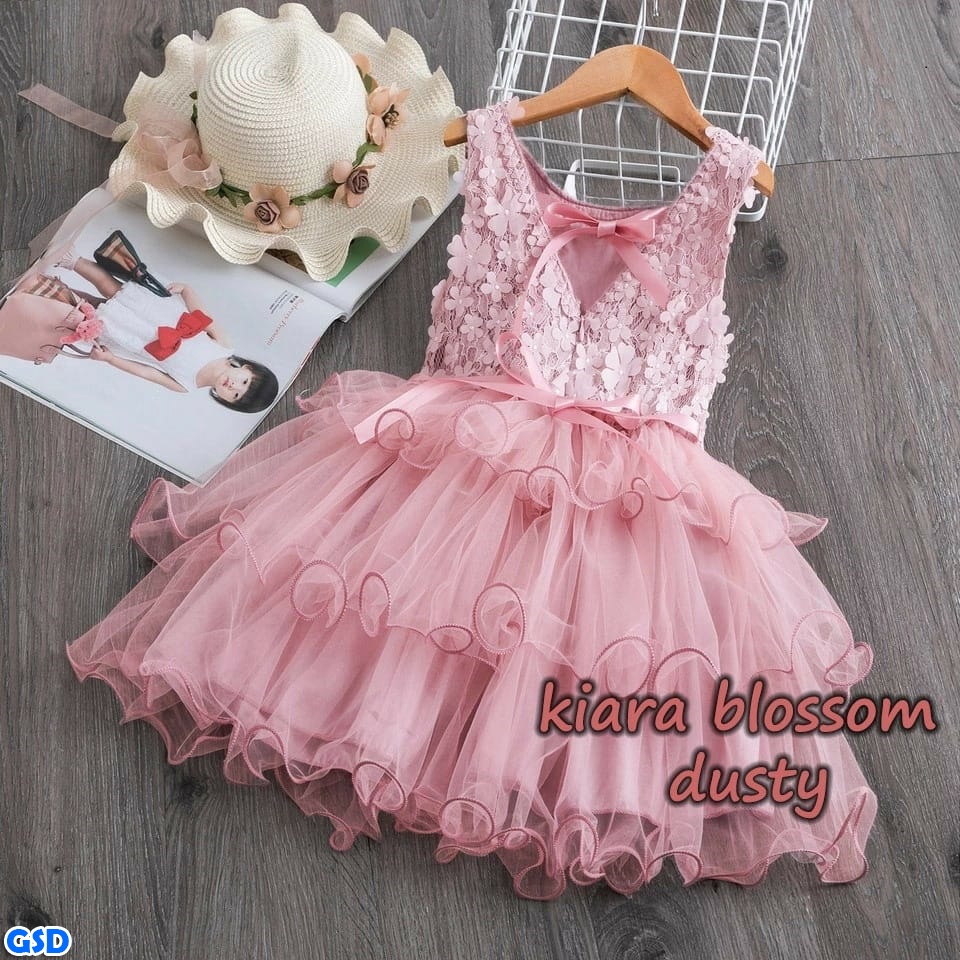 Kiara Blossom/ Casual Midi Dress Anak Baju Pesta Ulang Tahun Bahan Brukat Lapis Furing Usia 3 Thn Sampai 5 Thn