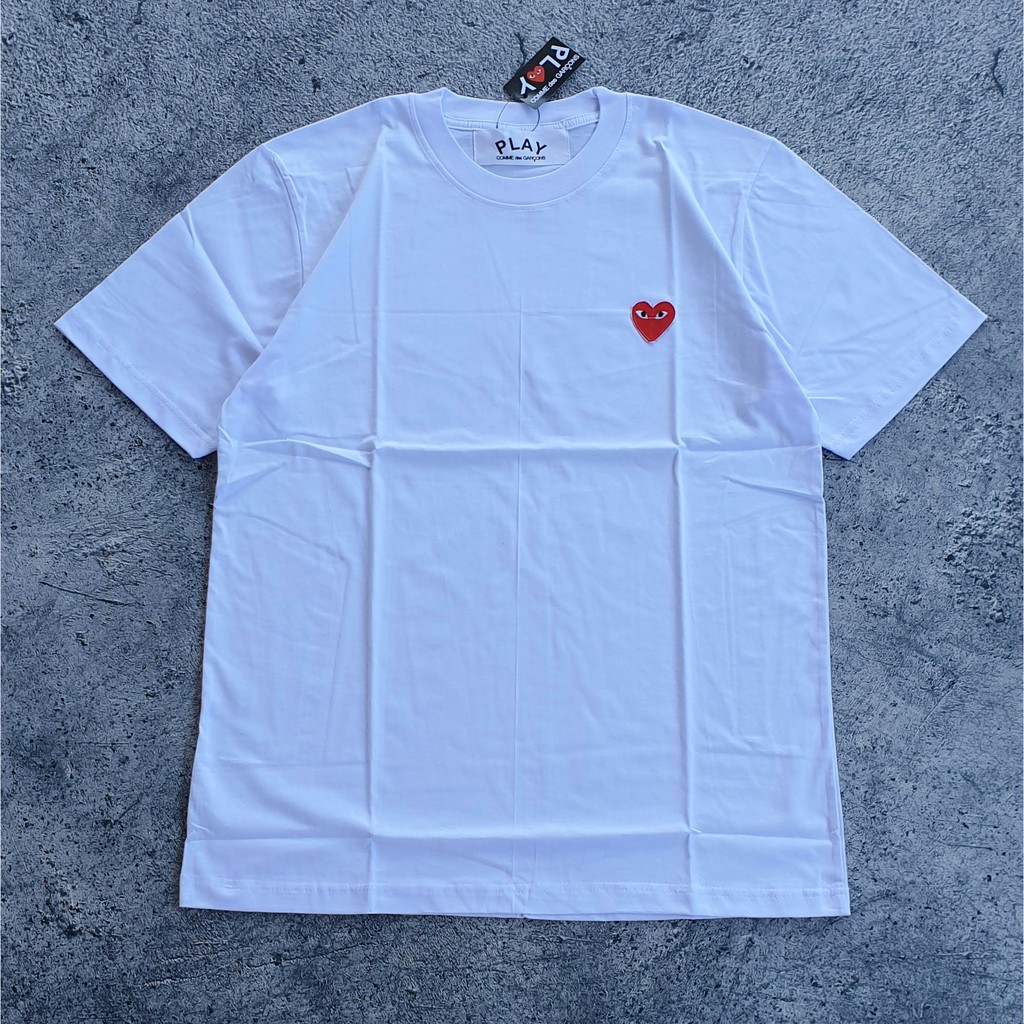 KAOS BAJU TSHIRT CDG PLAY HEART EMBROIDERY WHITE ORIGINAL