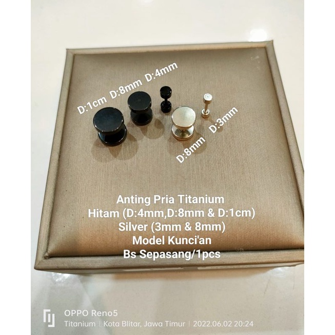 anting piercing pria silver dan hitam
