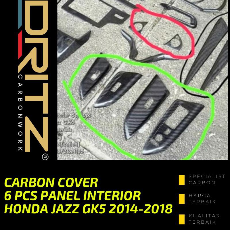 Carbon kevlar Cover 6 pcs Panel Interior Mobil HONDA JAZZ GK5 Aksesoris Karbon