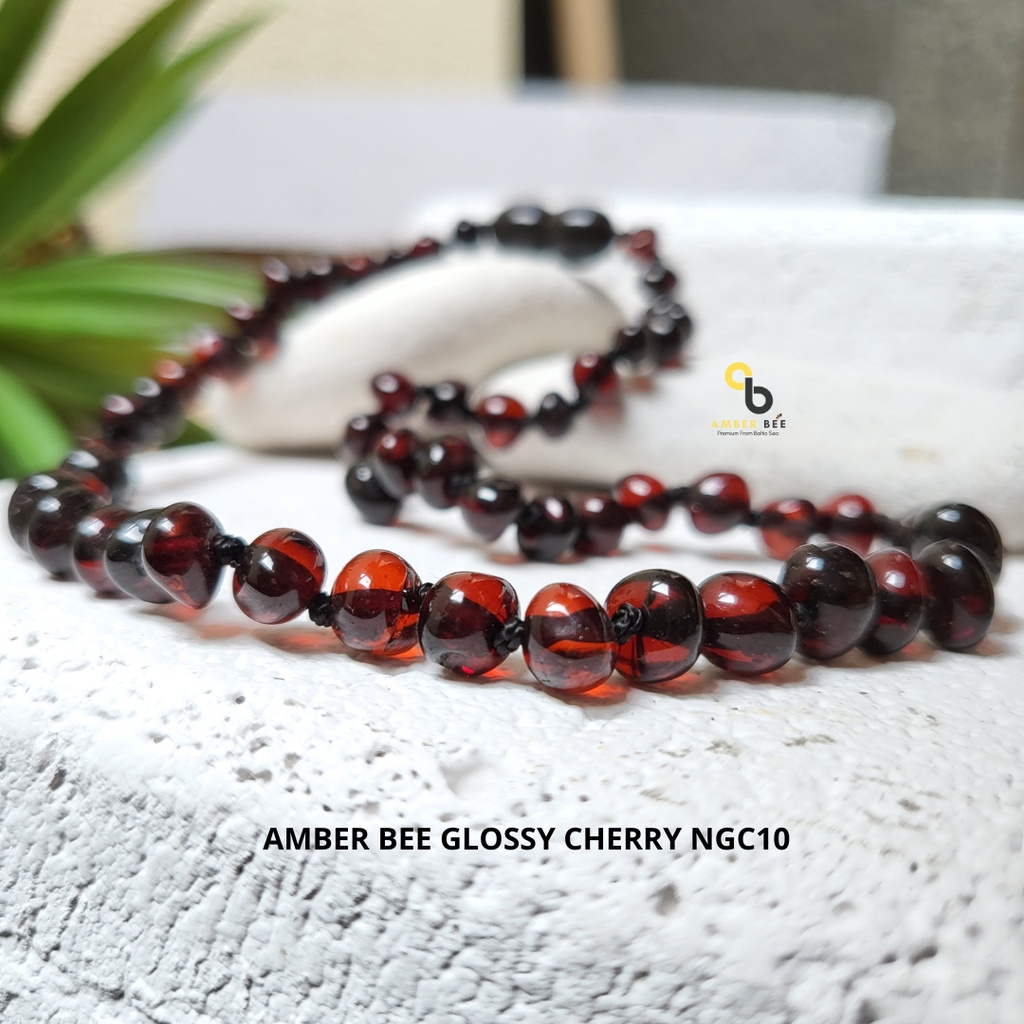 AMBERBEE Kalung Amber Baby dan Anak TK/SD Anti Sakit Gigi Premium Glossy Black Cherry NGCY10