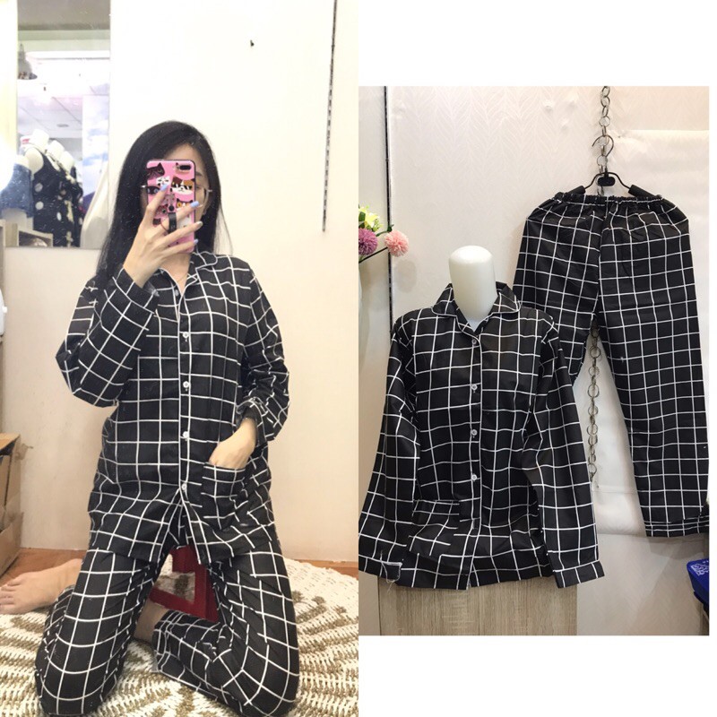 piyama/pajamas kotak&quot; PP hitam murah.homewear/sleepwear/bajutidur cwe PP tartan black kekinian