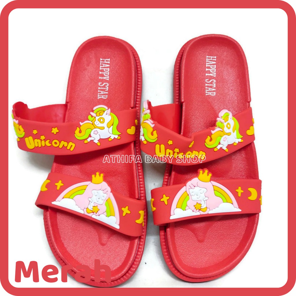 Sandal Slop Anak Perempuan Unicorn Kuda Pony Poni Sendal Balita Cewek Usia 3 4 5 6 7 8 9 10 Tahun