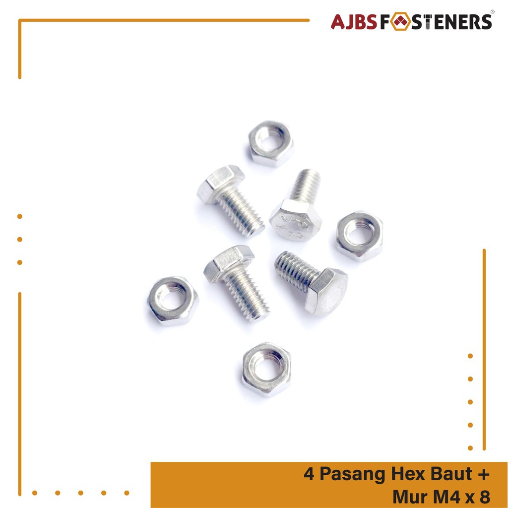 Hex Baut + Mur M4 Stainless- AJBS FASTENERS