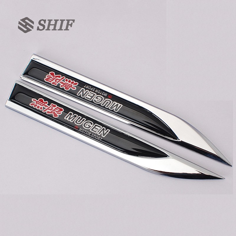 2Pcs Stiker Emblem Badge Metal Tulisan MUGEN Power Untuk Fender Belakang Mobil Honda