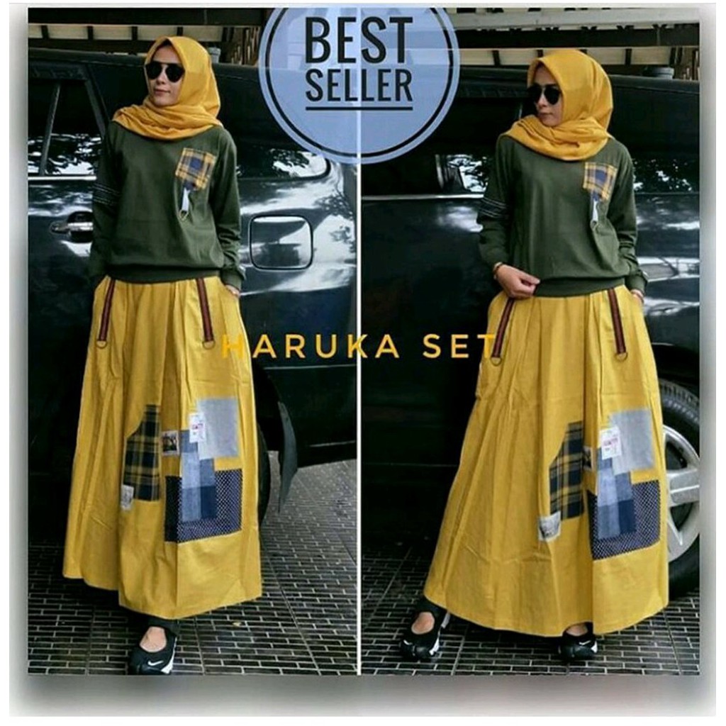 TERLARIS gamis haruka set gamis kekinian gamis perpaduan gamis terbaru muslimah