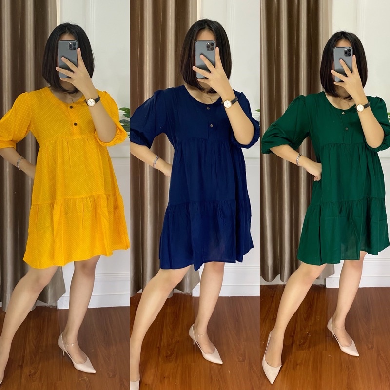 DRESS WANITA FASHION KOREA BASIC PENDEK BUSUI FRIENDLY BAJU HAMIL TANGAN 3/4 REMPEL RAYON PREIUM LEMBUT