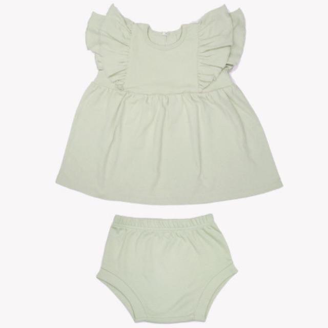 Cotton Cub Ruffle Dress + Bloomer Set - Baju Anak Bayi Terusan dengan Dalaman Celana Pendek Cewek-Green
