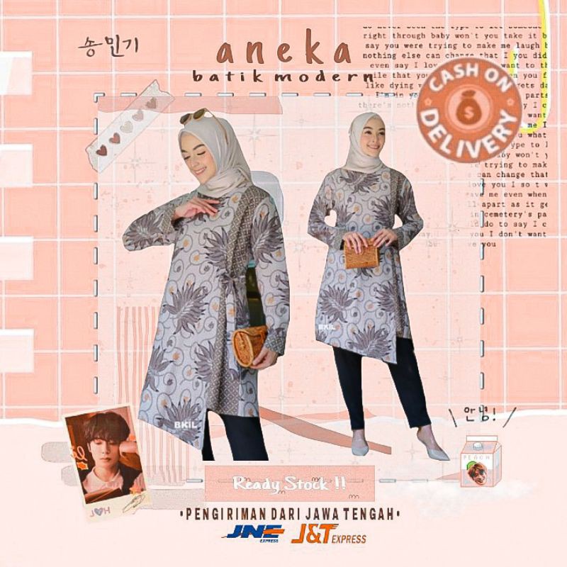 TUNIK DRESS BATIK WANITA KONDANGAN KERJA KANTOR FORMAL CASUAL WARNA ABU GREY PUTIH SILVER MURAH
