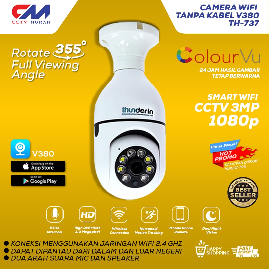 PROMO !! CCTV WIFI WIRELESS MINI PTZ V380 360 PTZ NIGHT VISION WIFI IP KAMERA BOHLAM || CAMERA CCTV WIFI MINI PTZ BOHLAM THUNDERIN TH-737-V3