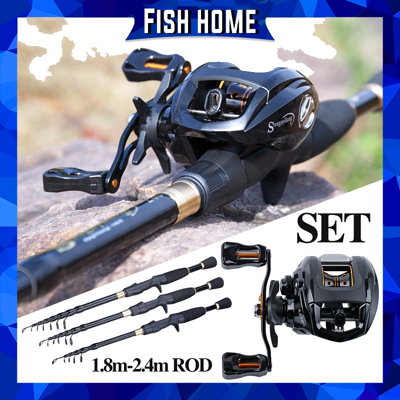 Casting Fishing Rod Dengan Carbon Rod Body Dan EVA Handle And12 + 1 BB Rasio Gigi Tinggi 6.3: 1 Spinning Reel Set Untuk Tangan Kiri/Kanan Untuk Air Tawar