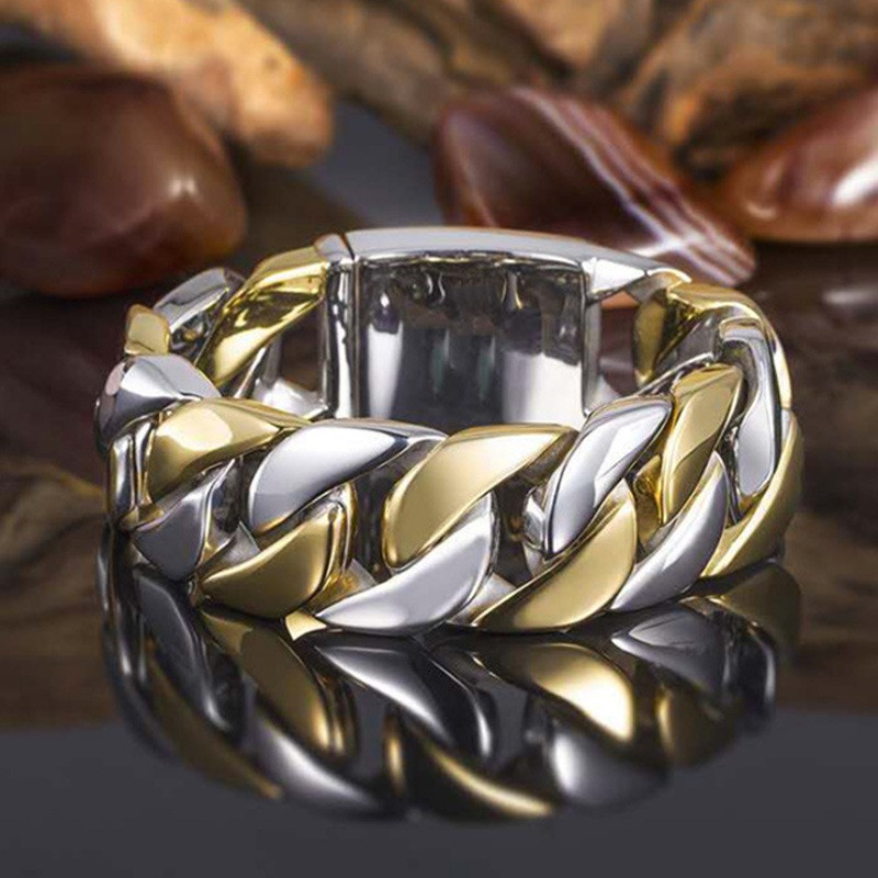 Cincin Baja Titanium Sederhana Fashion Pria dan Wanita Cincin Rantai Kuba