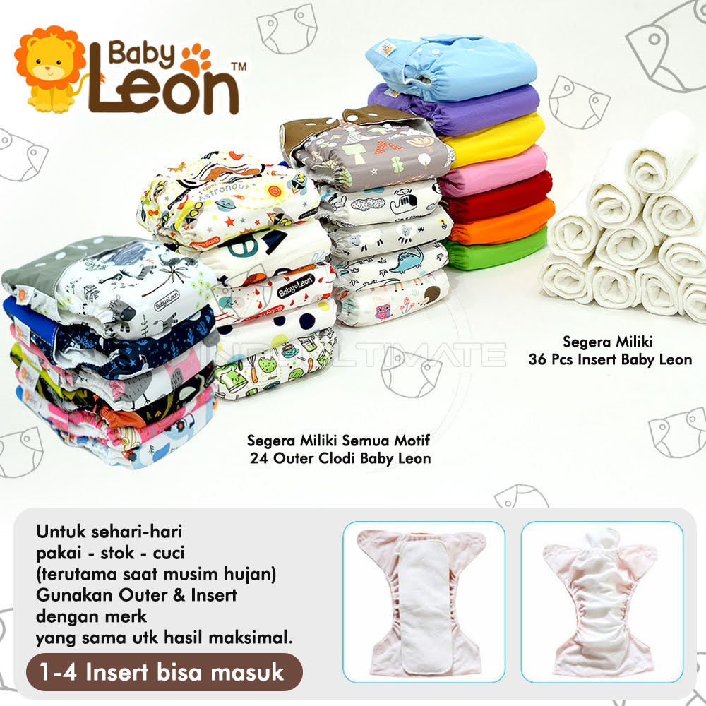 Popok Clodi Bayi Cuci Ulang + FREE INSERT Clodi BABY LEON PREMIUM BY-830 / BY-831 / BY-82 Cloth Diaper Clodi Bayi Motif Popok Cuci Ulang Baru Lahir New born Clodi Bayi Popok Kain Bayi Popok Celana Bayi Baru Lahir New Born BY-712