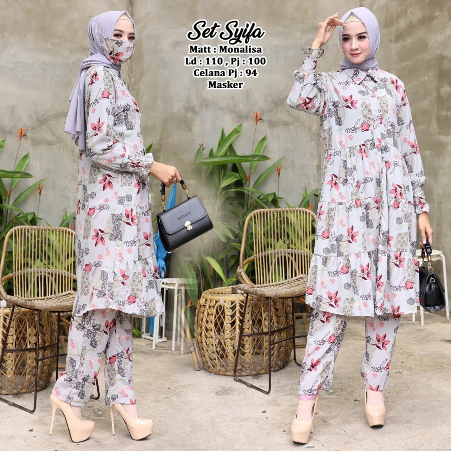 ST Baju Tunik Setelan Wanita Muslim Dewasa Busui Jumbo Kekinian Terbaru 2021 Bahan Monalisa LD 110