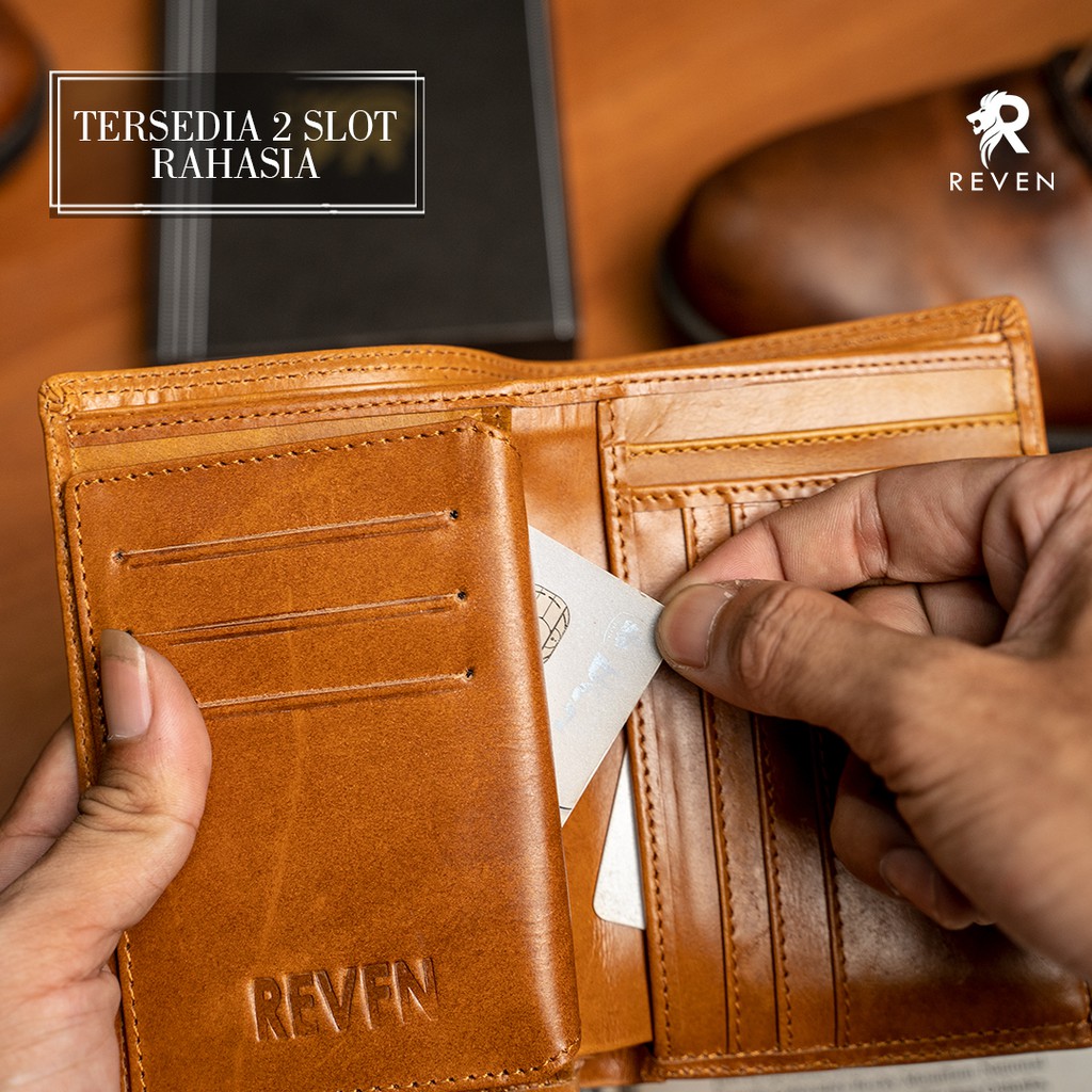 Dompet Lipat Kulit Pria Branded Reven Athena Leather Wallet Model 3/4 Bahan 100% Full Kulit Sapi Asli Original Premium Cowok Keren Terbaru