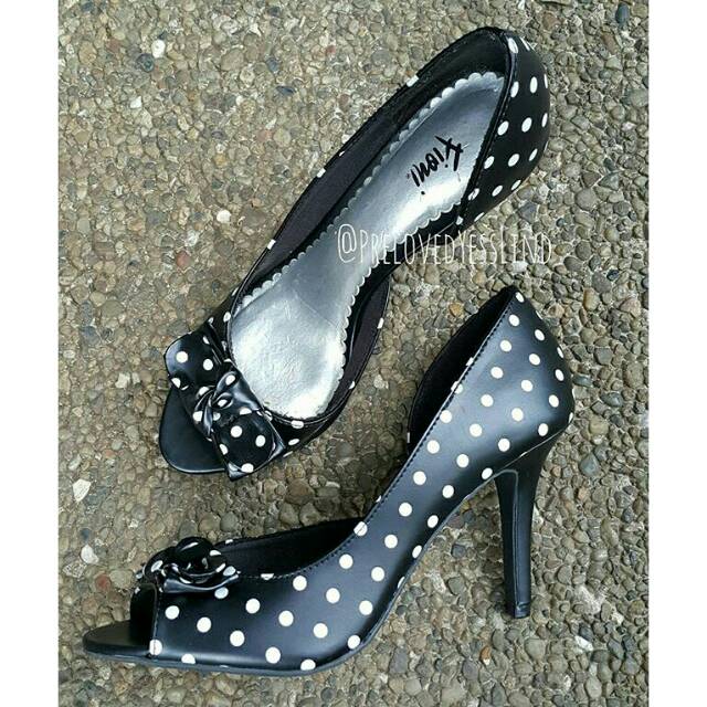 PRELOVED highheels hitam polkadot Fioni (payless)/sepatu cewek/sepatu hak tinggi wanita/9cm