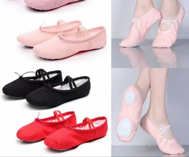 Sepatu Ballet Balet Pointe Gymnastic Senam Menari Belly Dancer Anak Dewasa Kanvas Polos Split Sole