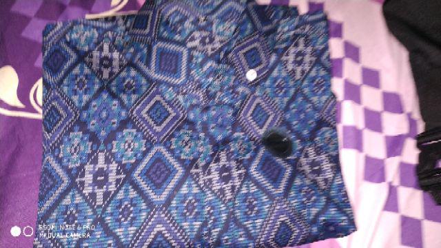 Baju Batik Kemeja Batik Pria Lengan Panjang Songket Diamond Biru Modern Slimfit Casual Blue
