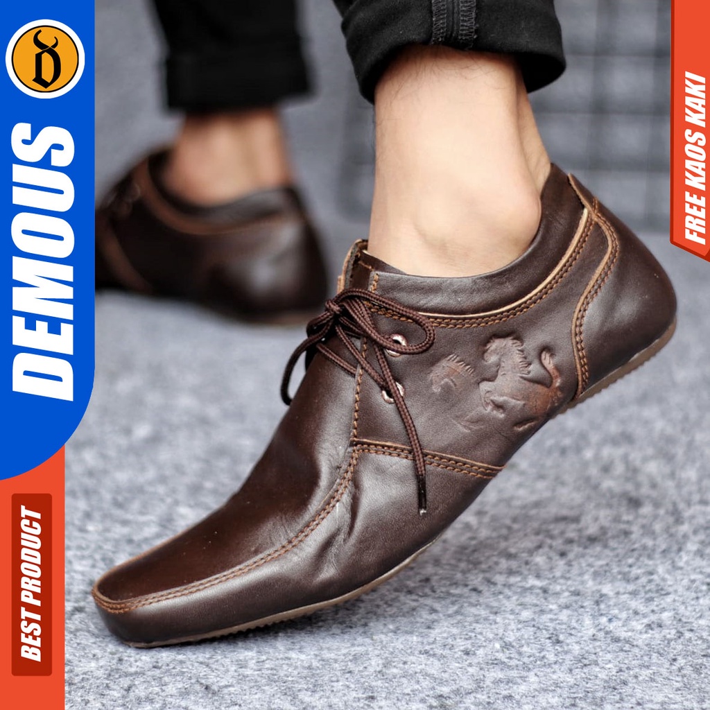 DEMOUS LETTO Sepatu Casual Formal Pantofel Kulit Asli Pria