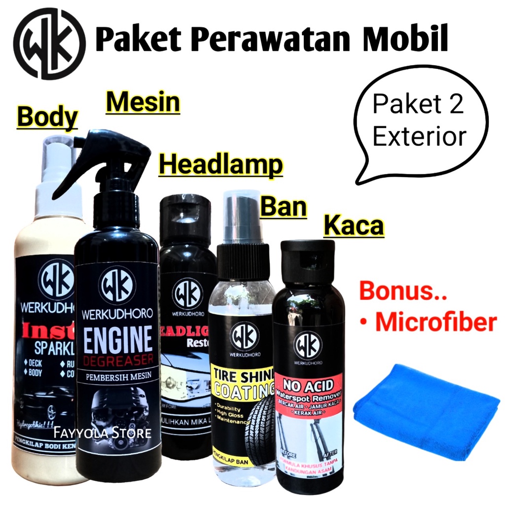 Paket Perawatan Mobil WK Lengkap / Pengkilap Body Mobil Putih Merah Hitam Silver / Pembersih Interior / Pembersih Mesin / Pengkilap Ban / Pembersih Jamur Kaca